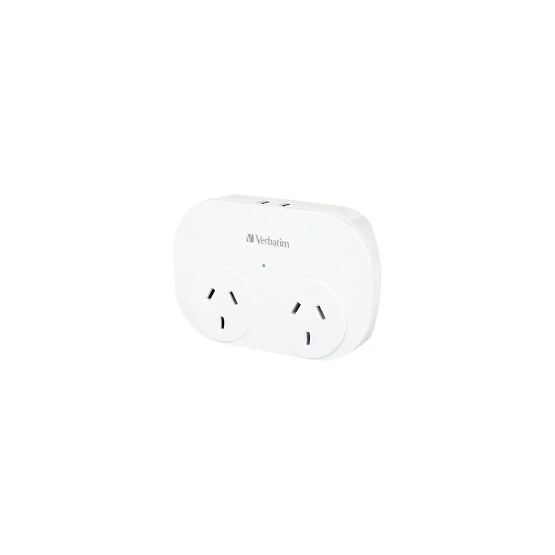 DUAL USB SURGE WITH DOUBLE ADAPTOR - WHT