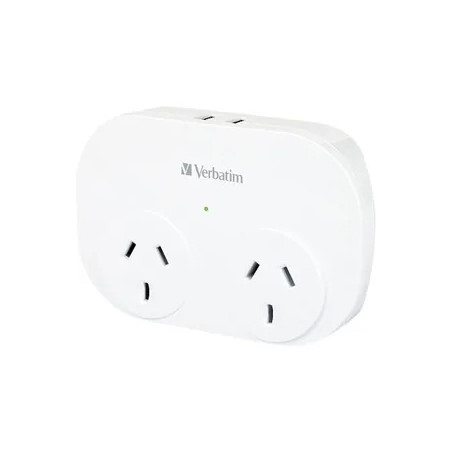 DUAL USB SURGE WITH DOUBLE ADAPTOR - WHT