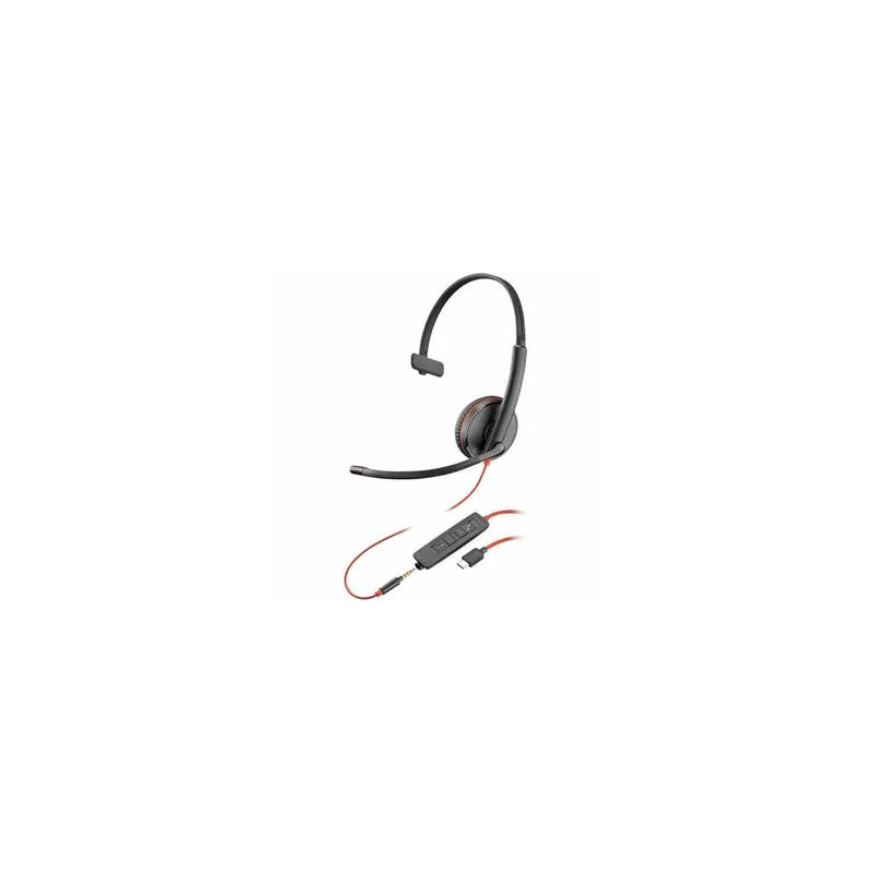HP POLY BLACKWIRE C3215 UC MONO USB-C CORDED HEADSET, 3.5MM INCL USB-A ADAPTOR