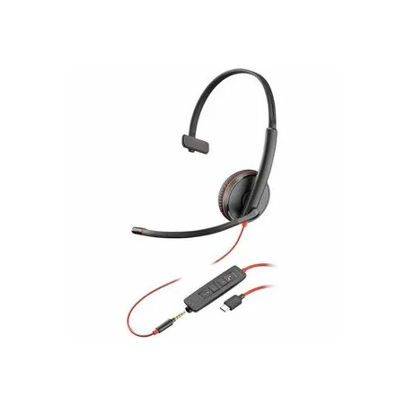 HP POLY BLACKWIRE C3215 UC MONO USB-C CORDED HEADSET, 3.5MM INCL USB-A ADAPTOR
