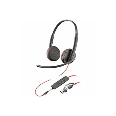 HP POLY BLACKWIRE C3225 UC STEREO USB-C CORDED HEADSET, 3.5MM & USB-C/A ADAPTOR
