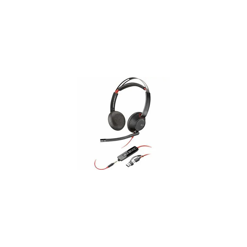 HP POLY BLACKWIRE C5220 UC STEREO USB-C CORDED HEADSET, 3.5MM INC USB-A ADAPTOR